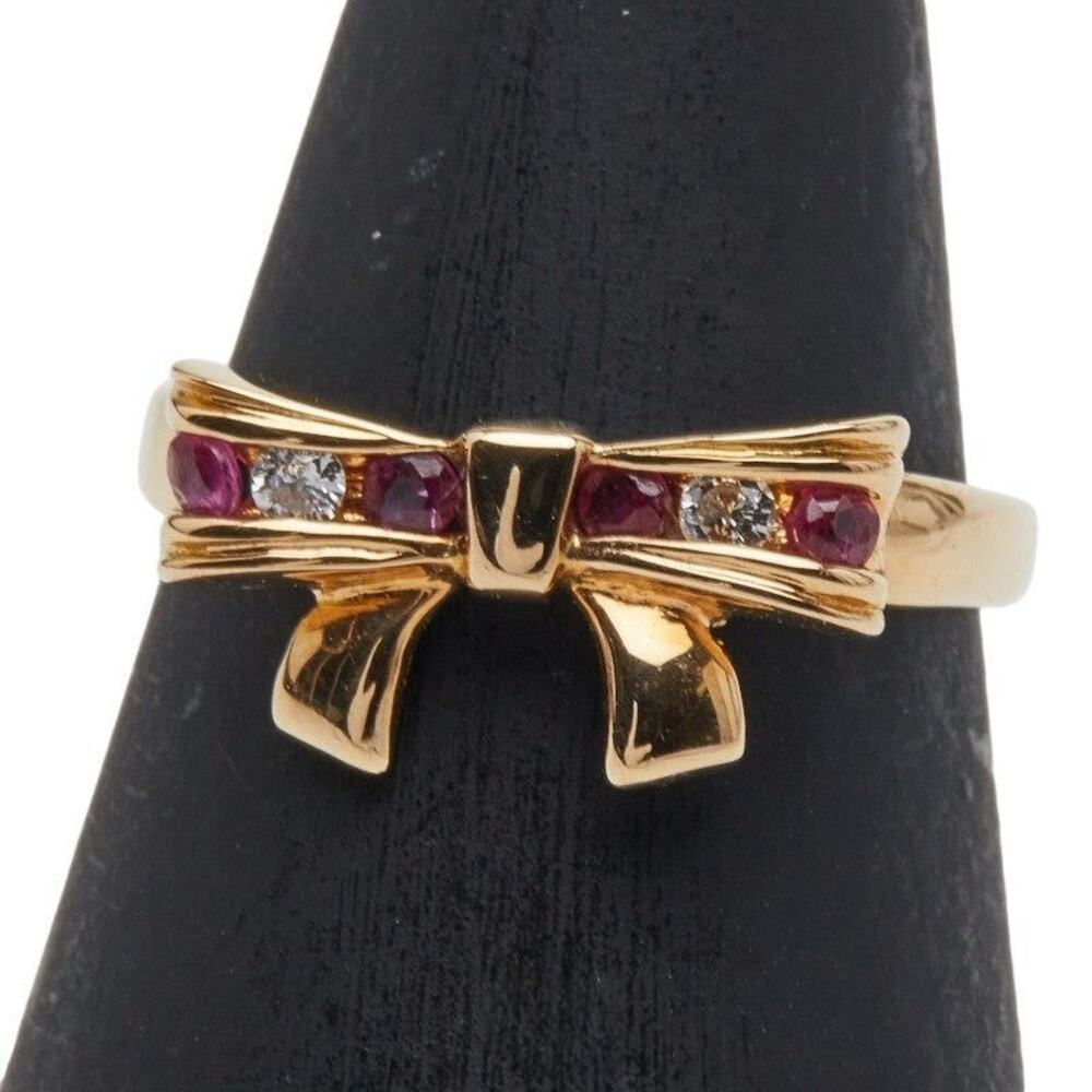 Unbranded Ruby Diamond Ribbon 18K Yellow Gold Ring Gold